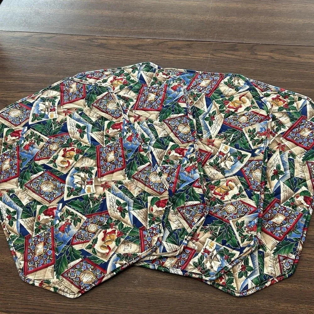 Vintage Handmade 80's-90's‎ Handmade Quilted Christmas Placemats, Set Of 4